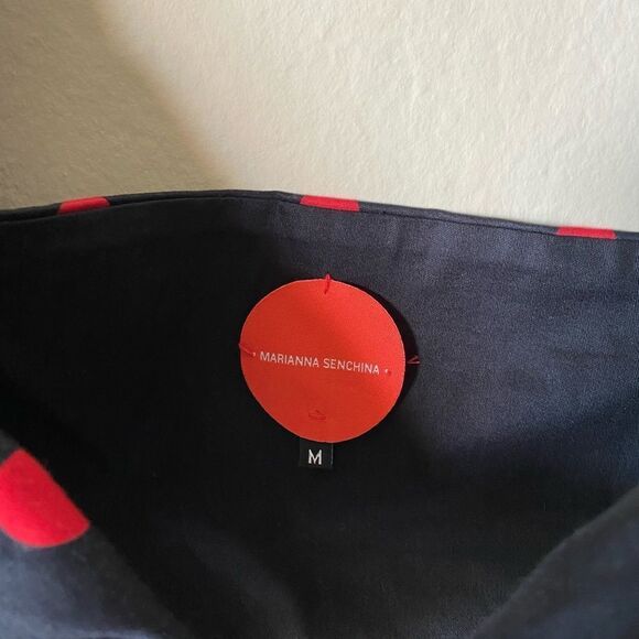 Marianna Senchina Two-Piece Black Polka Dot Bow Top Ruffled Midi Skirt Size M - Picture 15 of 15